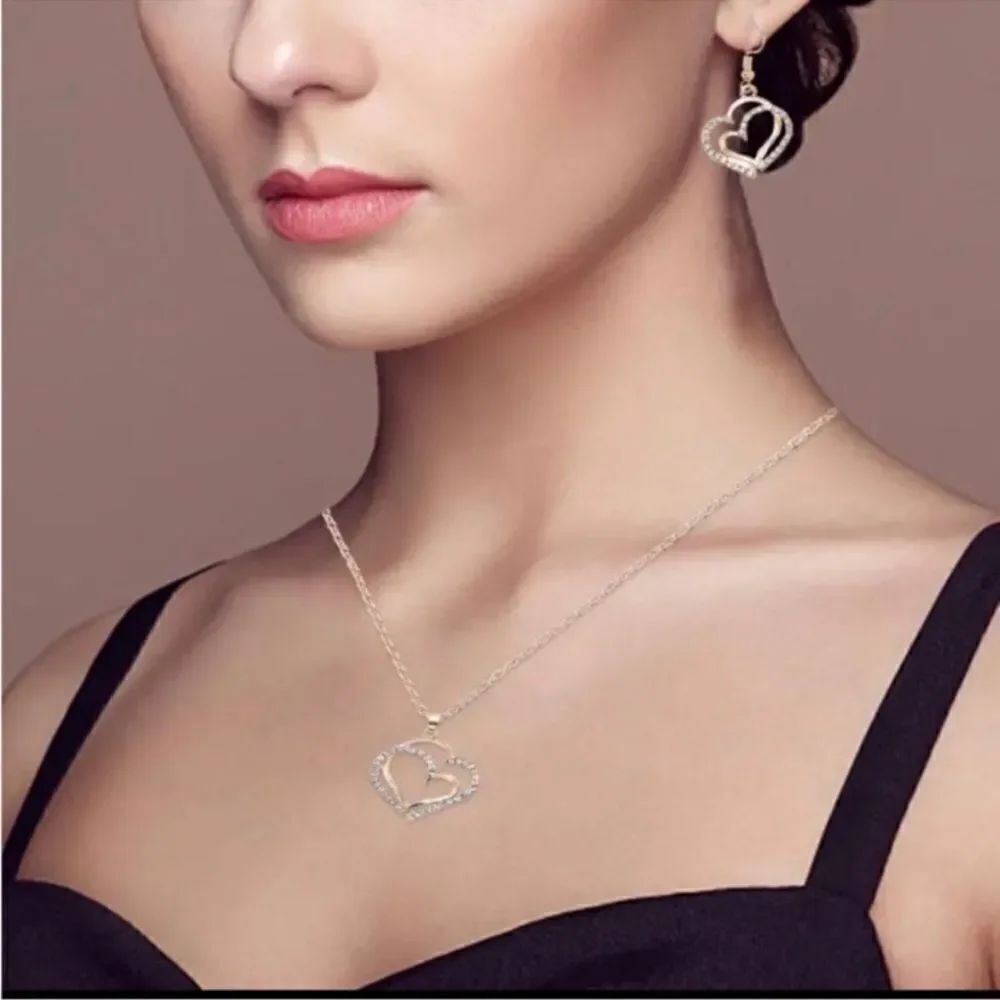 ✨🆕✨ 3pcs/set Heart Shaped Zircon Pendant Necklace, Drop Earrings✨